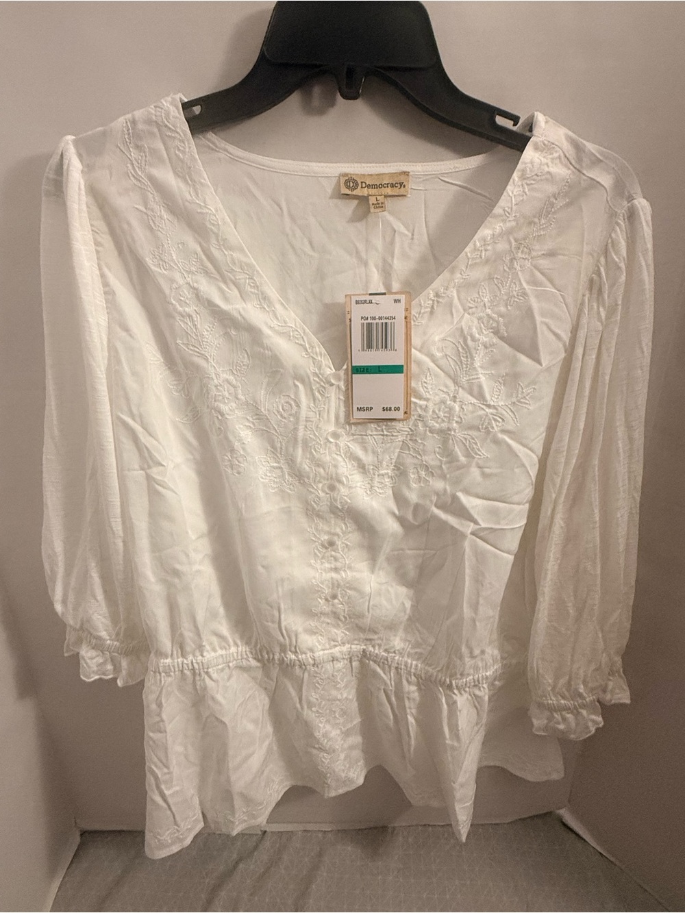 Democracy White Embroidered V-Neck Peasant Tunic